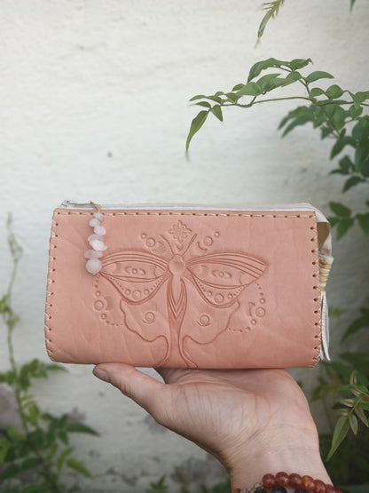 Leather Lunar Moth Handcrafted Clutch Bag