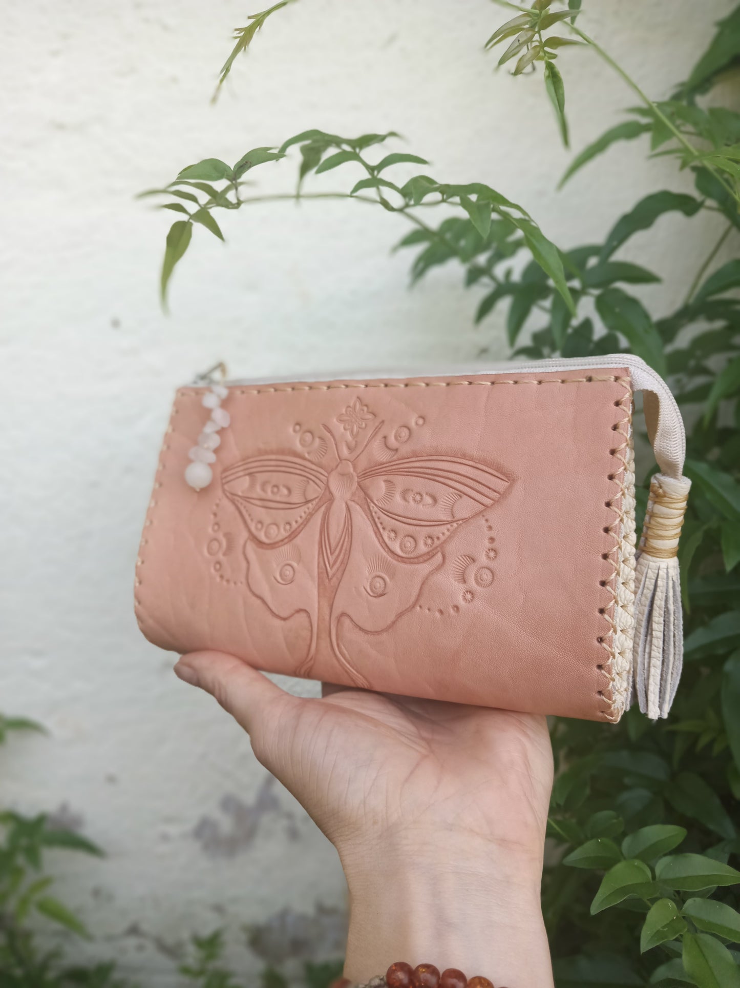 Leather Lunar Moth Handcrafted Clutch Bag