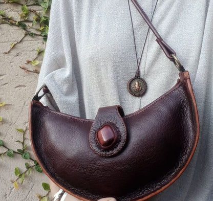 Handmade Leather Crescent Moon Bag