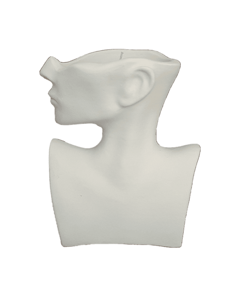 White ceramic bust on a black background