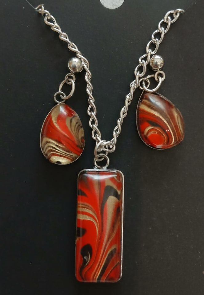 Red Lava Flow Pendant & Stud Earrings
