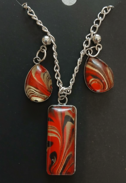 Red Lava Flow Pendant & Stud Earrings