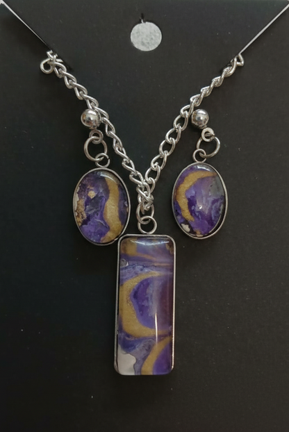 Purple & Gold Pendant with Earrings