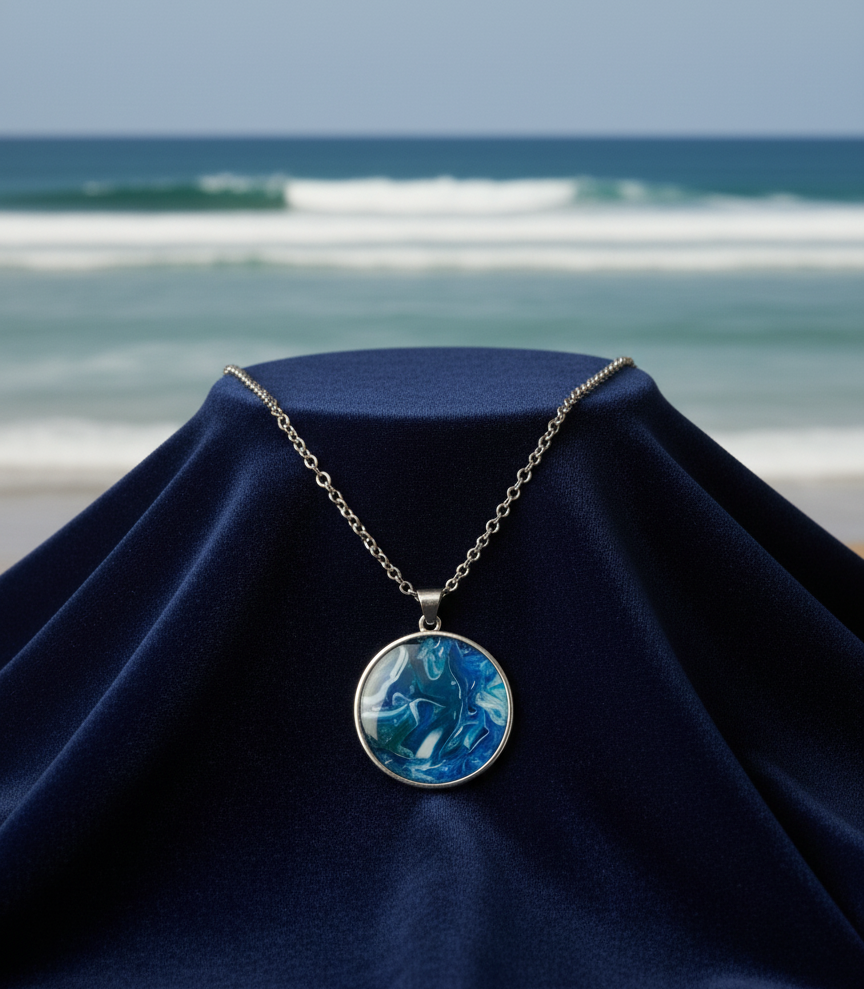 Blue Sea Swirl Pendant & Earrings