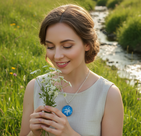 White & Blue Flower Pendant