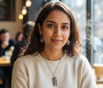 Purple & Gold Pendant with Earrings