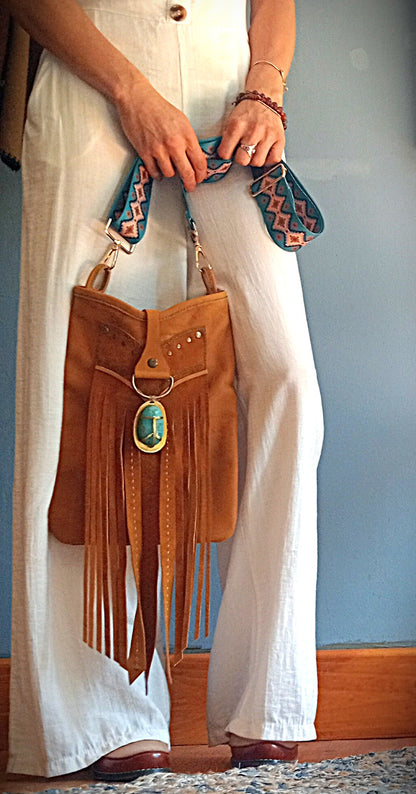 Turquoise & Tassels Handcrafted Handbag