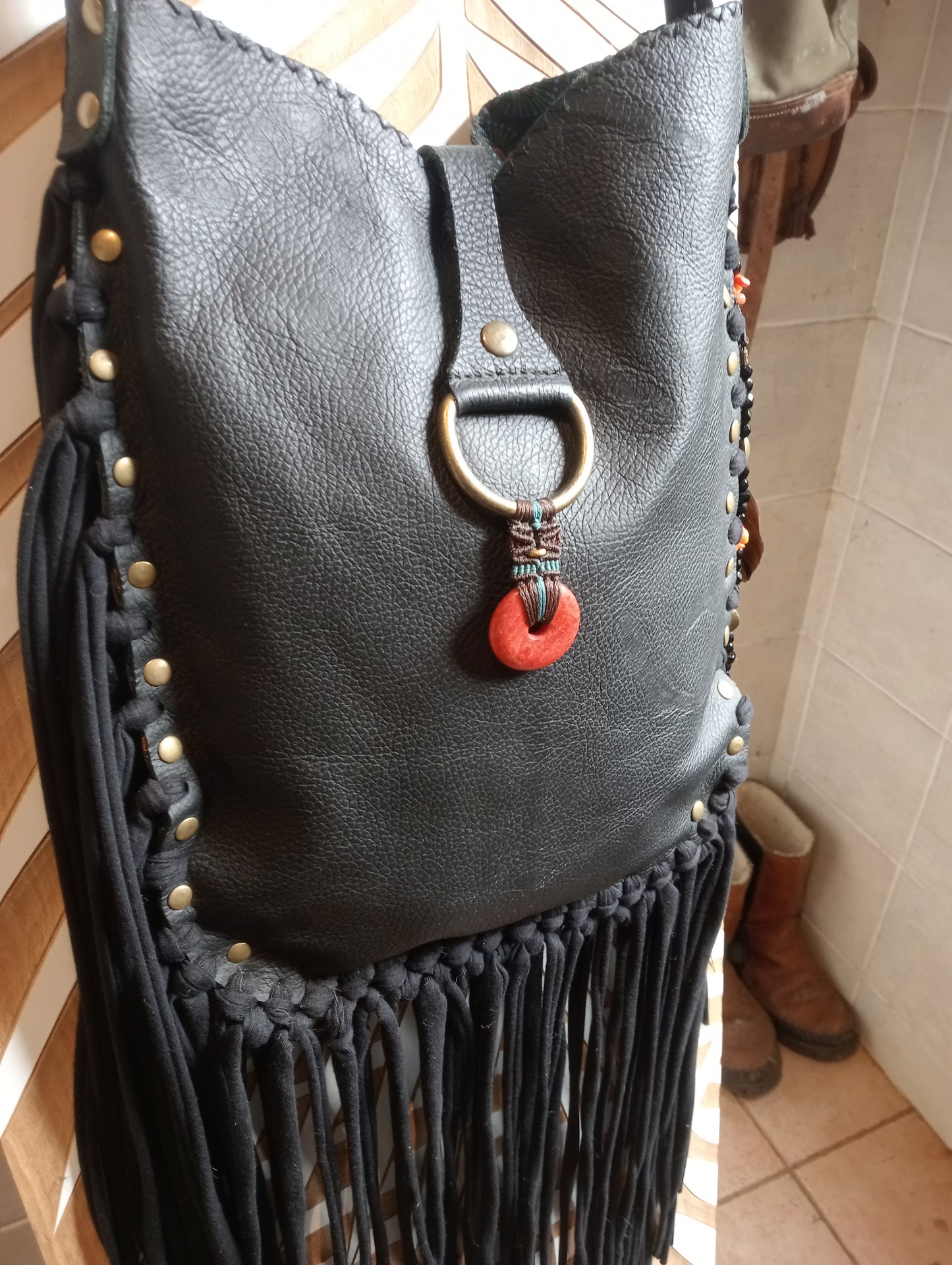Handmade Leather Tassel Bag